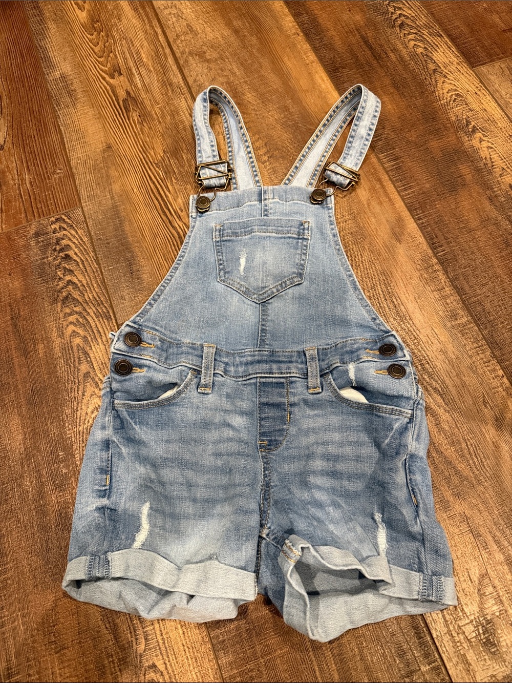 Girls' Light Blue Denim Short Overalls